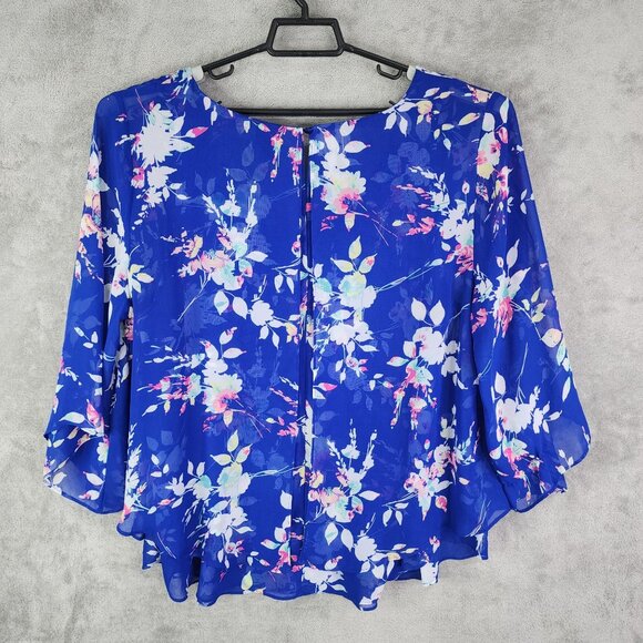 Women's Worthington Woman Floral Print Chiffon Blouse Sheer V Neck 3/4 Sleeve 1X - Picture 9 of 12